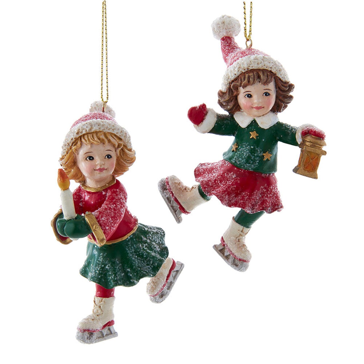 3.5" German Ice Skating Girl Ornaments – Set of 2 Assorted Christmas Decorations